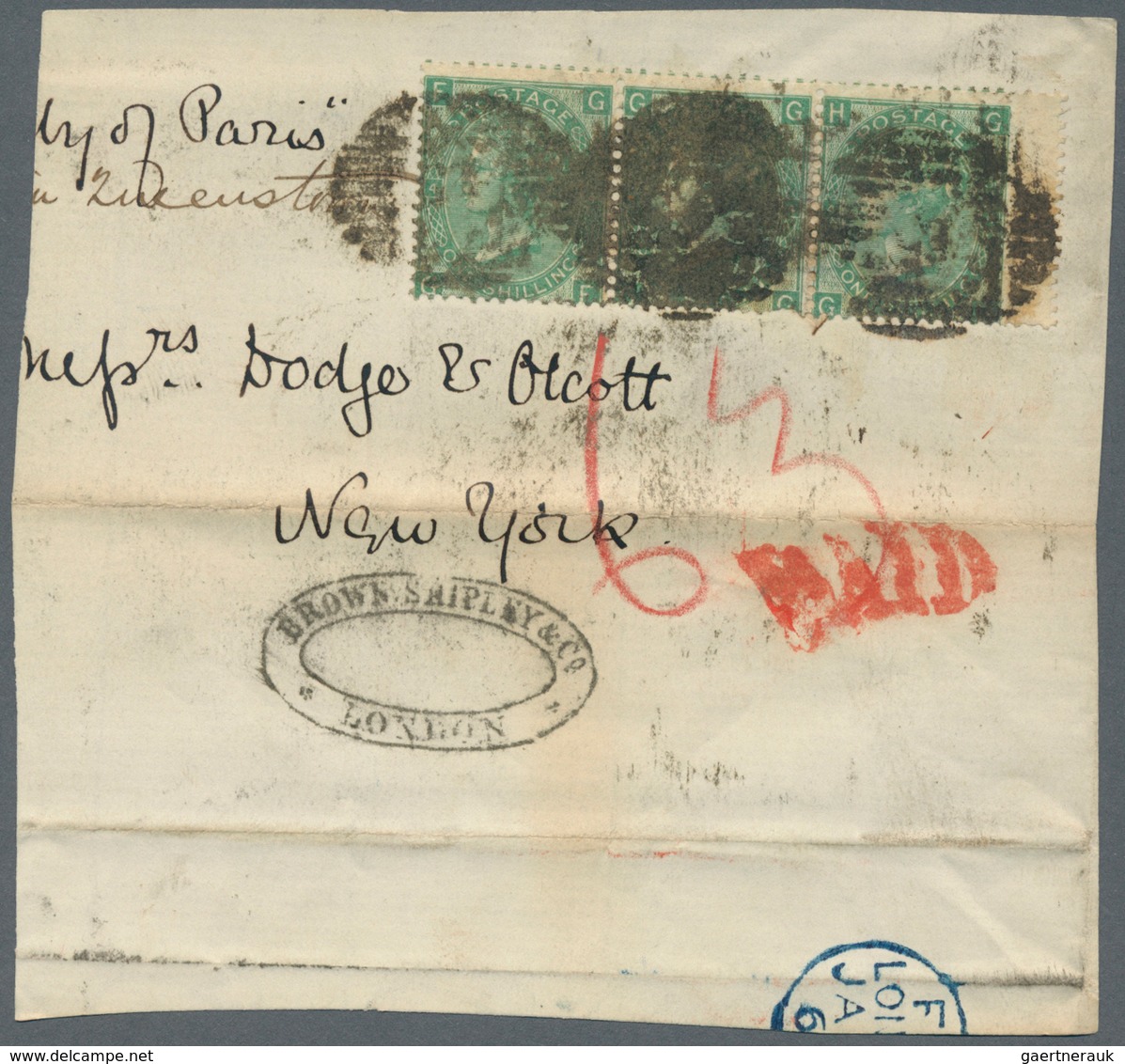 Großbritannien: 1865/1869, Assortment Of 74 Fronts/large Fragments Each Franked With 84 Copies 1s. G - Autres & Non Classés