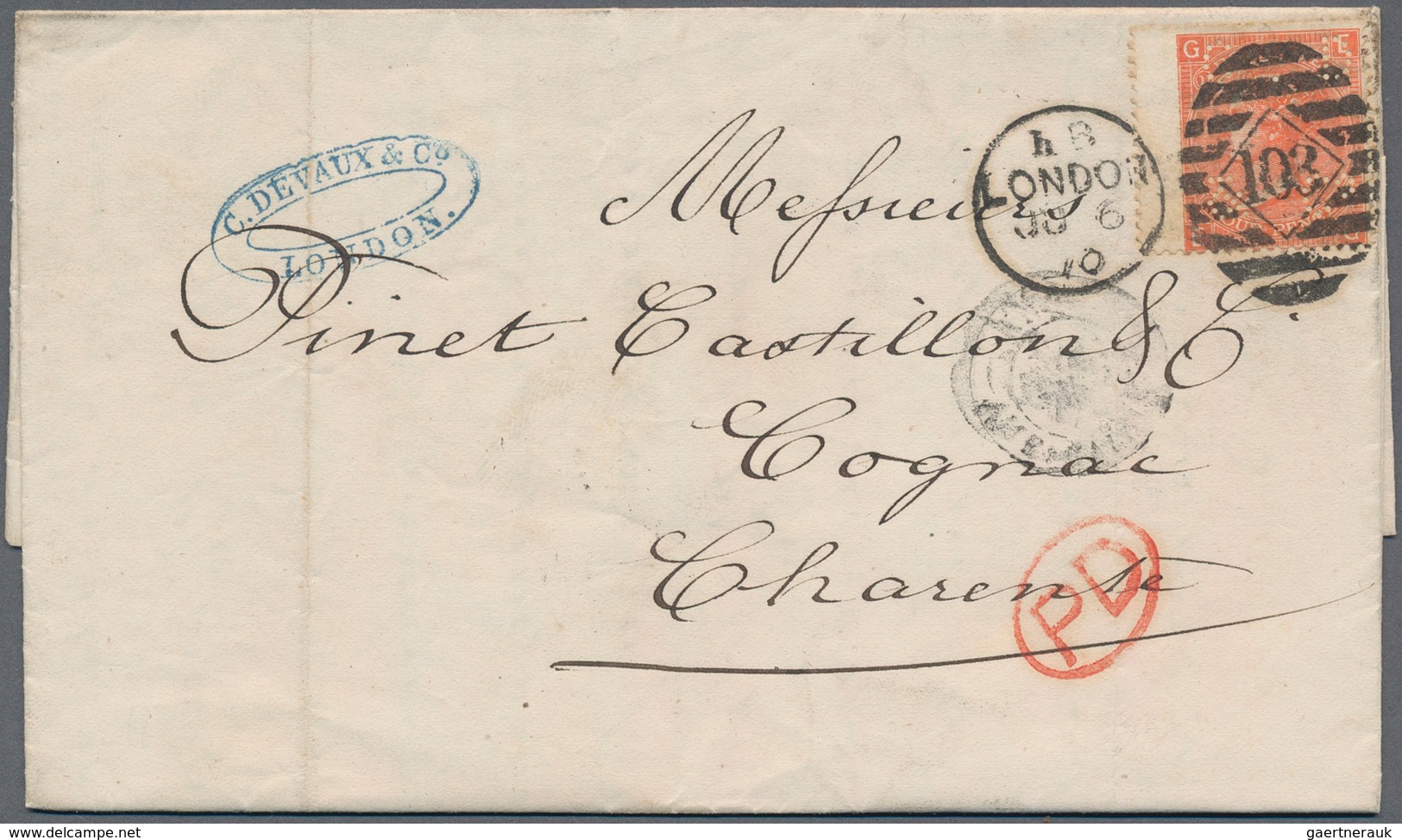 Großbritannien: 1870/1871, Perfins"C.DEVAUX&CO LONDON", Group Of 20 Lettersheets To France Bearing 3 - Autres & Non Classés