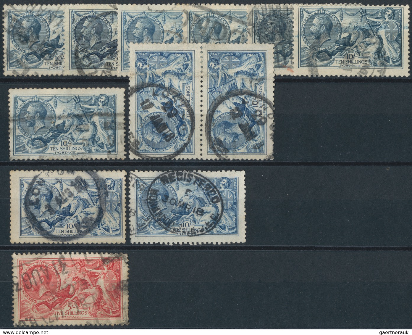 Großbritannien: 1913/1940 (ca.) SEAHORSES, Used Accumulation Of Apprx. 1.400 Stamps, Comprising 2s.6 - Andere & Zonder Classificatie