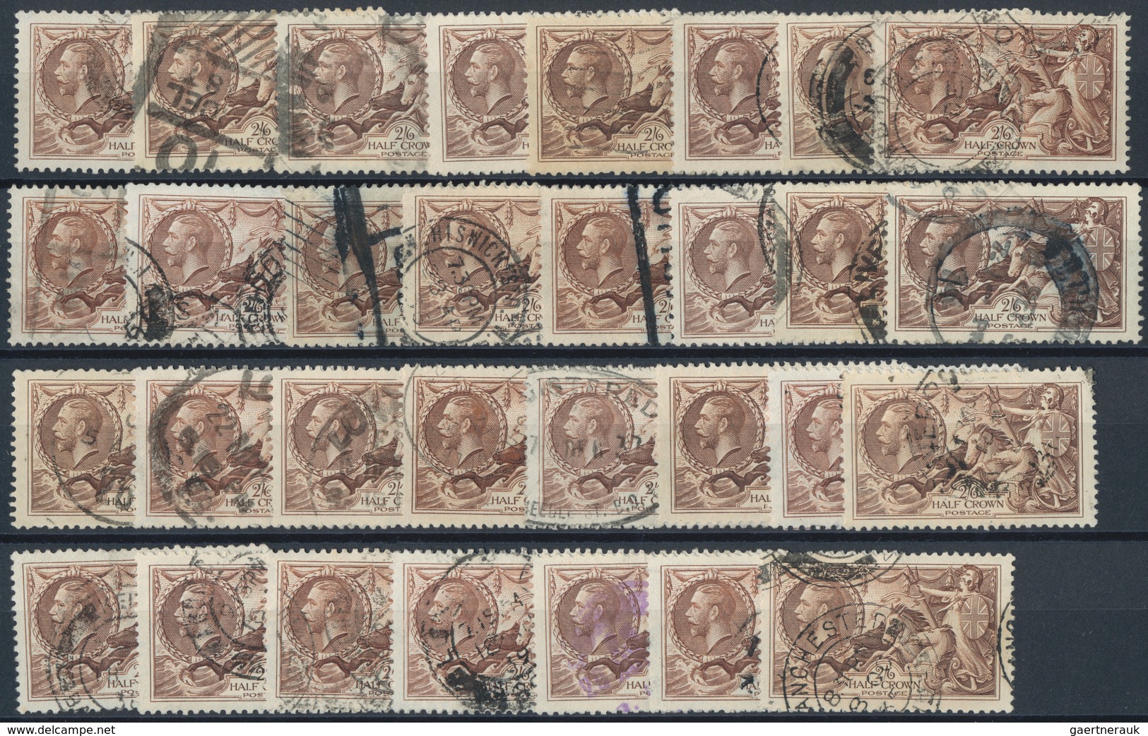 Großbritannien: 1913/1940 (ca.) SEAHORSES, Used Accumulation Of Apprx. 1.400 Stamps, Comprising 2s.6 - Andere & Zonder Classificatie