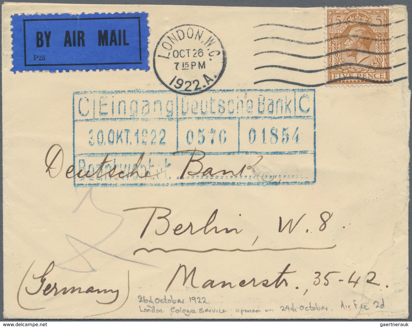 Großbritannien: 1922/1924, Four Interesting And Early Airmail Covers From Great Britain To Germany C - Otros & Sin Clasificación