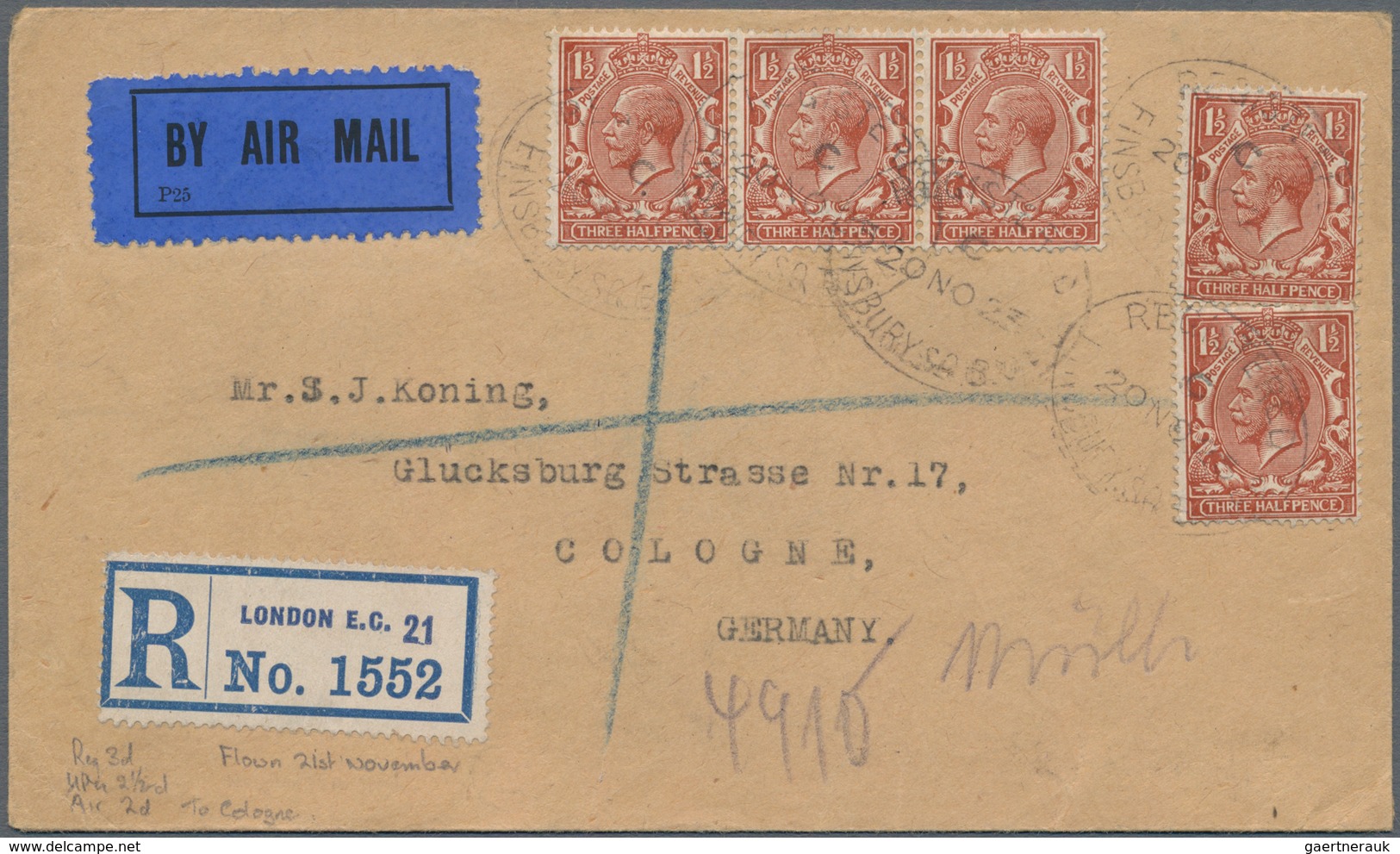 Großbritannien: 1922/1924, Four Interesting And Early Airmail Covers From Great Britain To Germany C - Autres & Non Classés