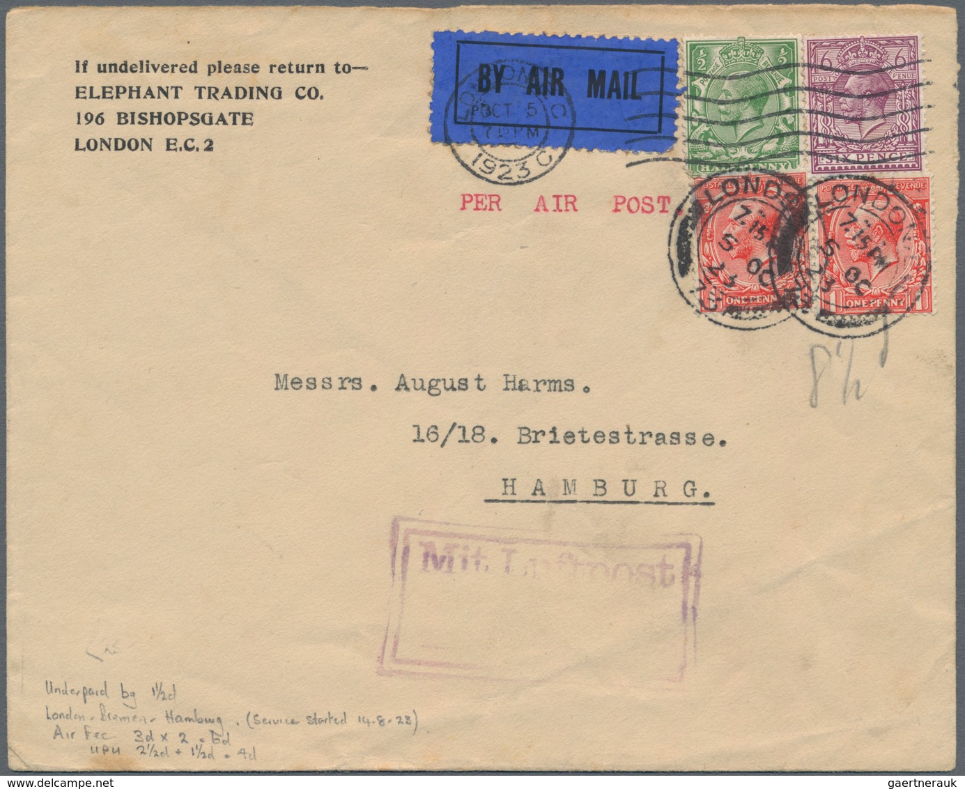 Großbritannien: 1922/1924, Four Interesting And Early Airmail Covers From Great Britain To Germany C - Otros & Sin Clasificación