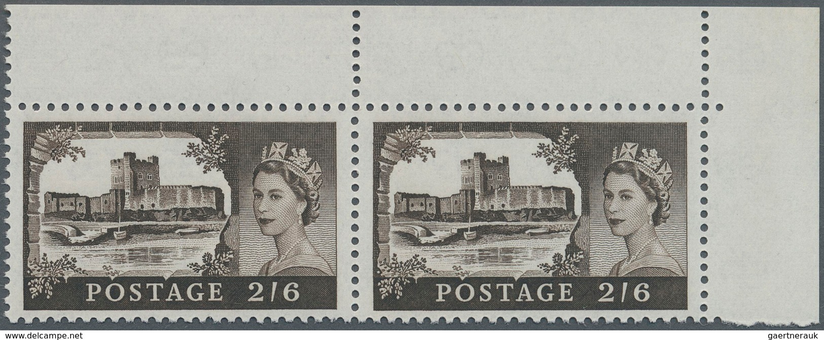 Großbritannien: 1955-58 Castles: Set Of Four Right Hand Corner Marginal Pairs Plus 5s. Corner Margin - Otros & Sin Clasificación