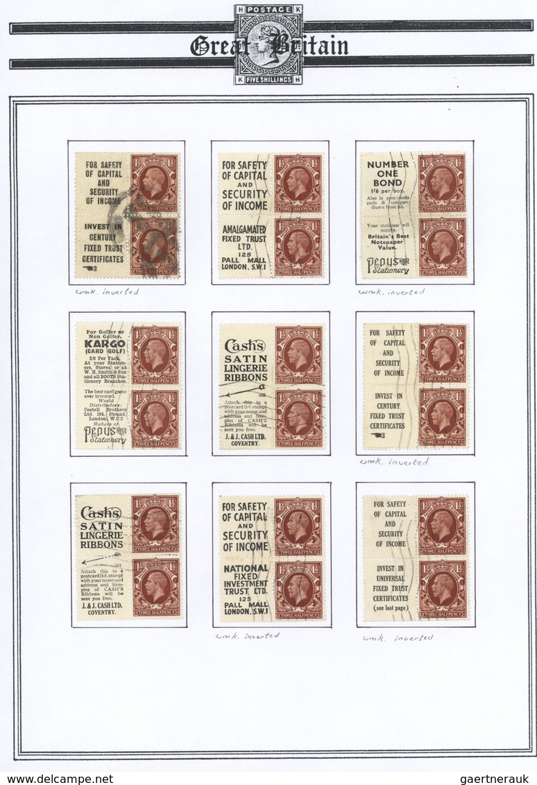 Großbritannien - Zusammendrucke: 1912/1926, Great Britain. 1½d Advertising Panes, Different Issues I - Andere & Zonder Classificatie