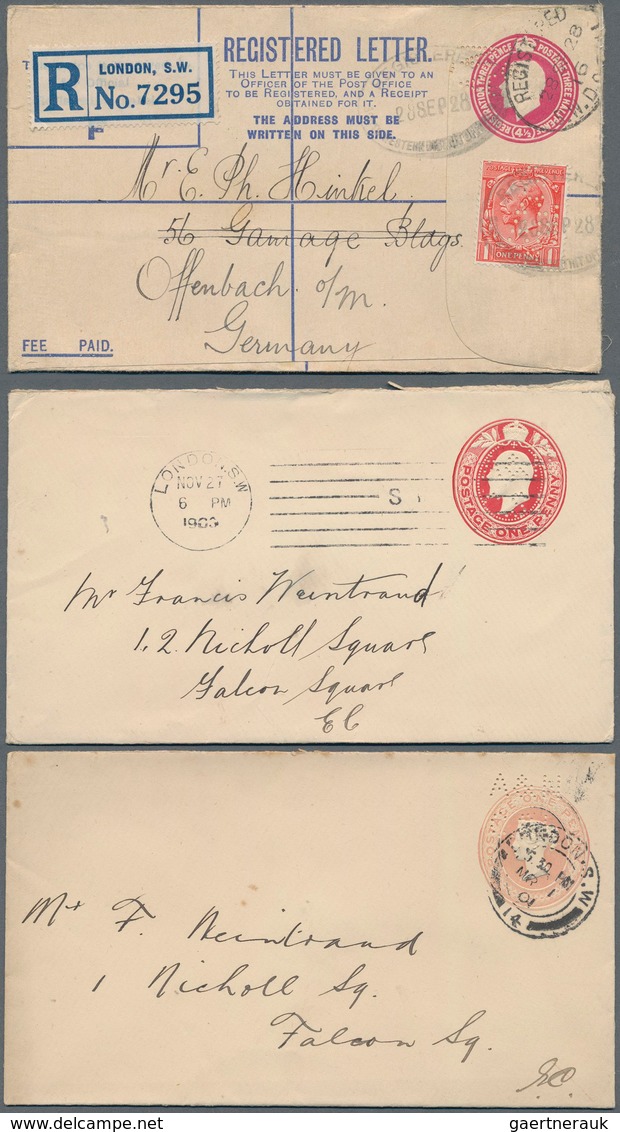 Großbritannien - Ganzsachen: 1901/26 Ca. 45 Postal Stationery Envelopes Incl. Three Registered Envel - 1840 Enveloppes Mulready