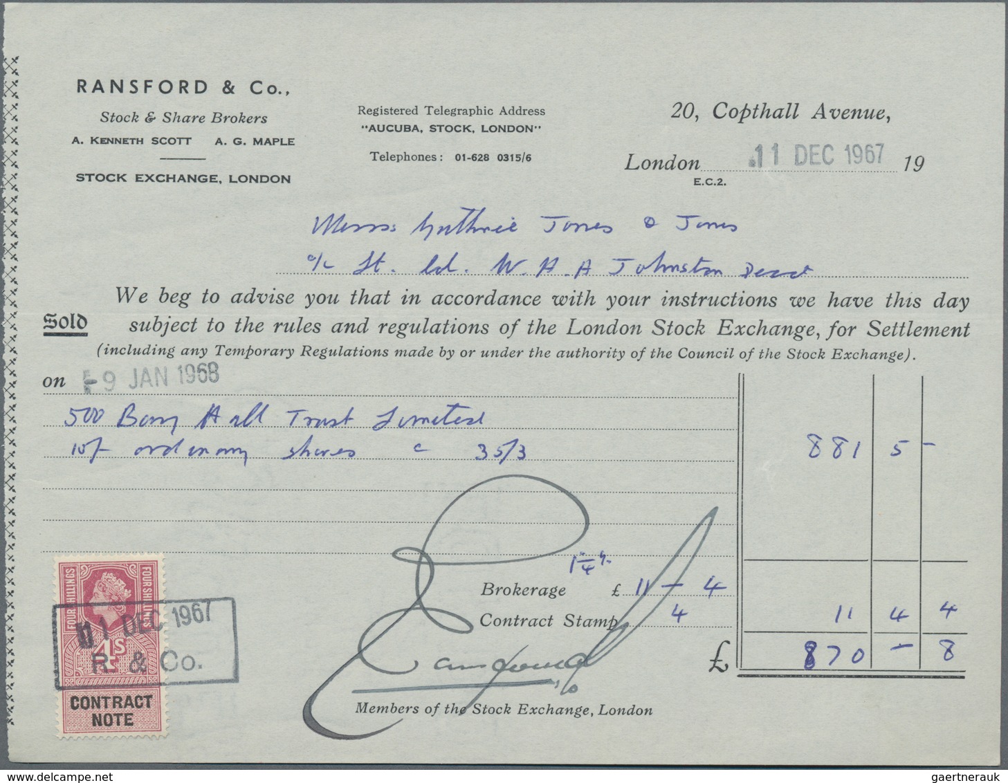 Großbritannien - Besonderheiten: 1888/1967, More Than 100 Sale And Purchase Contracts From Brikers F - Otros & Sin Clasificación