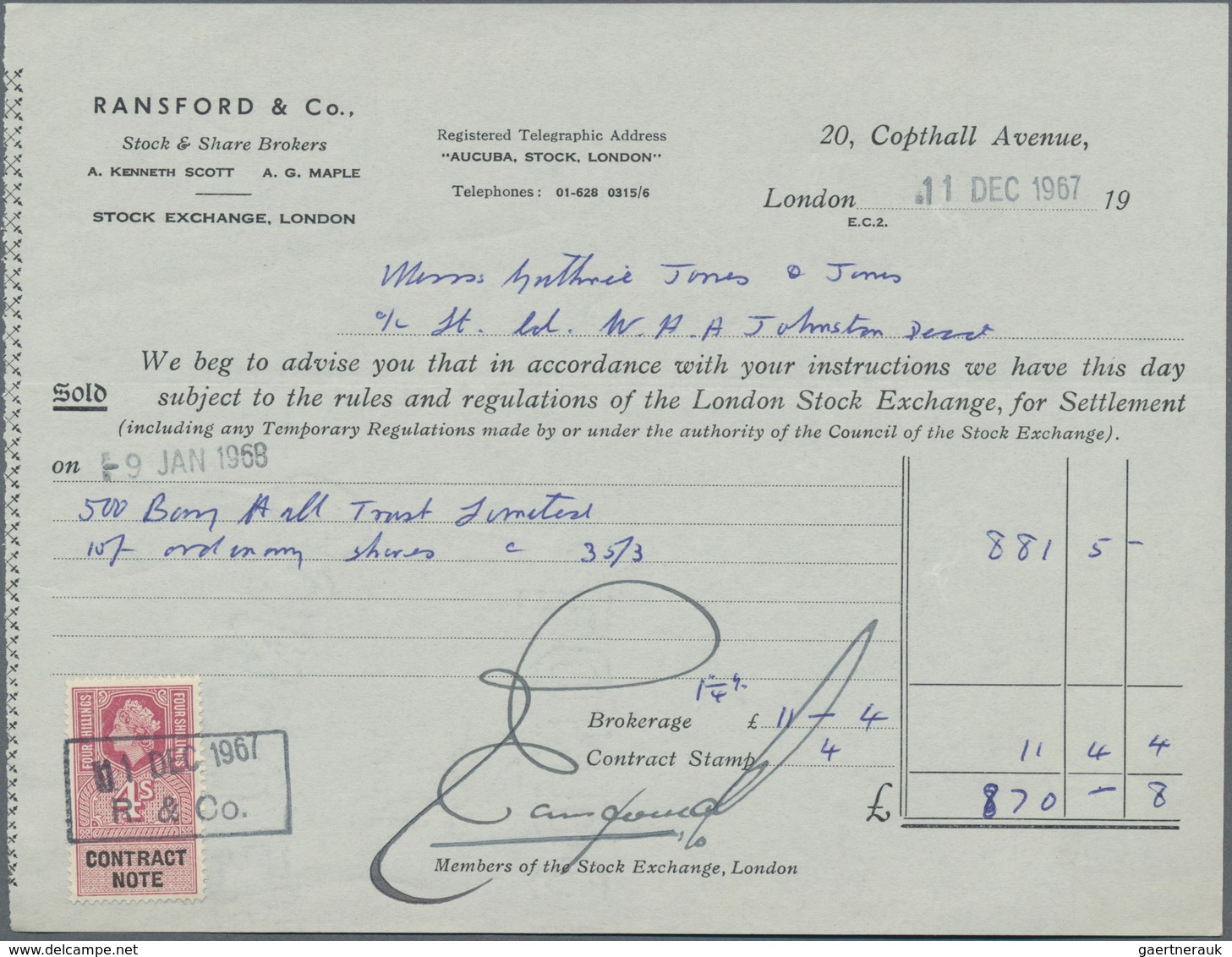Großbritannien - Besonderheiten: 1888/1967, More Than 100 Sale And Purchase Contracts From Brikers F - Andere & Zonder Classificatie