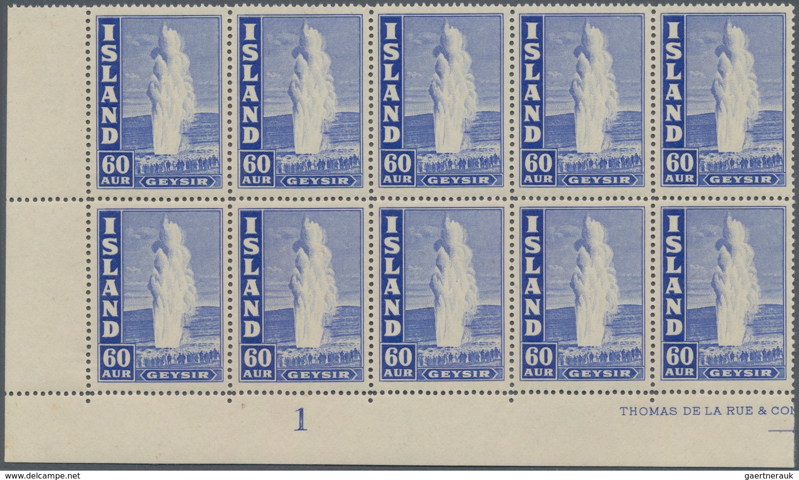 Island: 1943, Definitive Issue ‚Geysir‘ 60a. Ultramarine Perf. 14 In An Unusual Large Lot With About - Andere & Zonder Classificatie