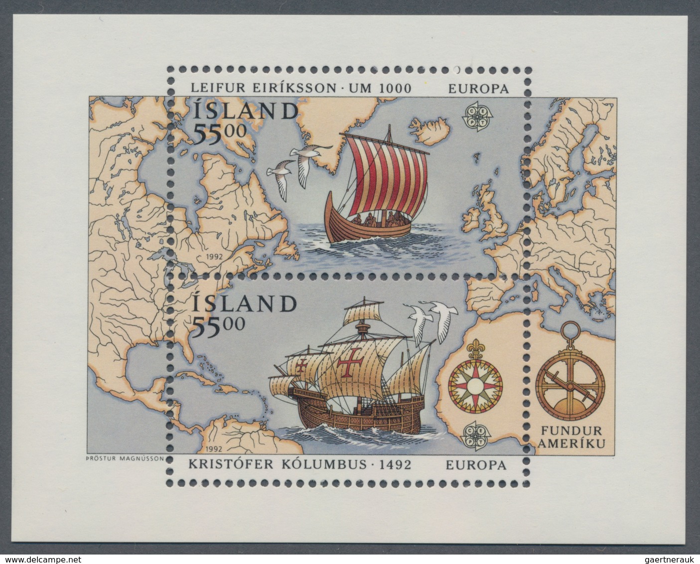 Island: 1992, 500 Years Of Discovery Of America Miniature Sheet ‚Leif Eriksson And Christoph Columbu - Otros & Sin Clasificación