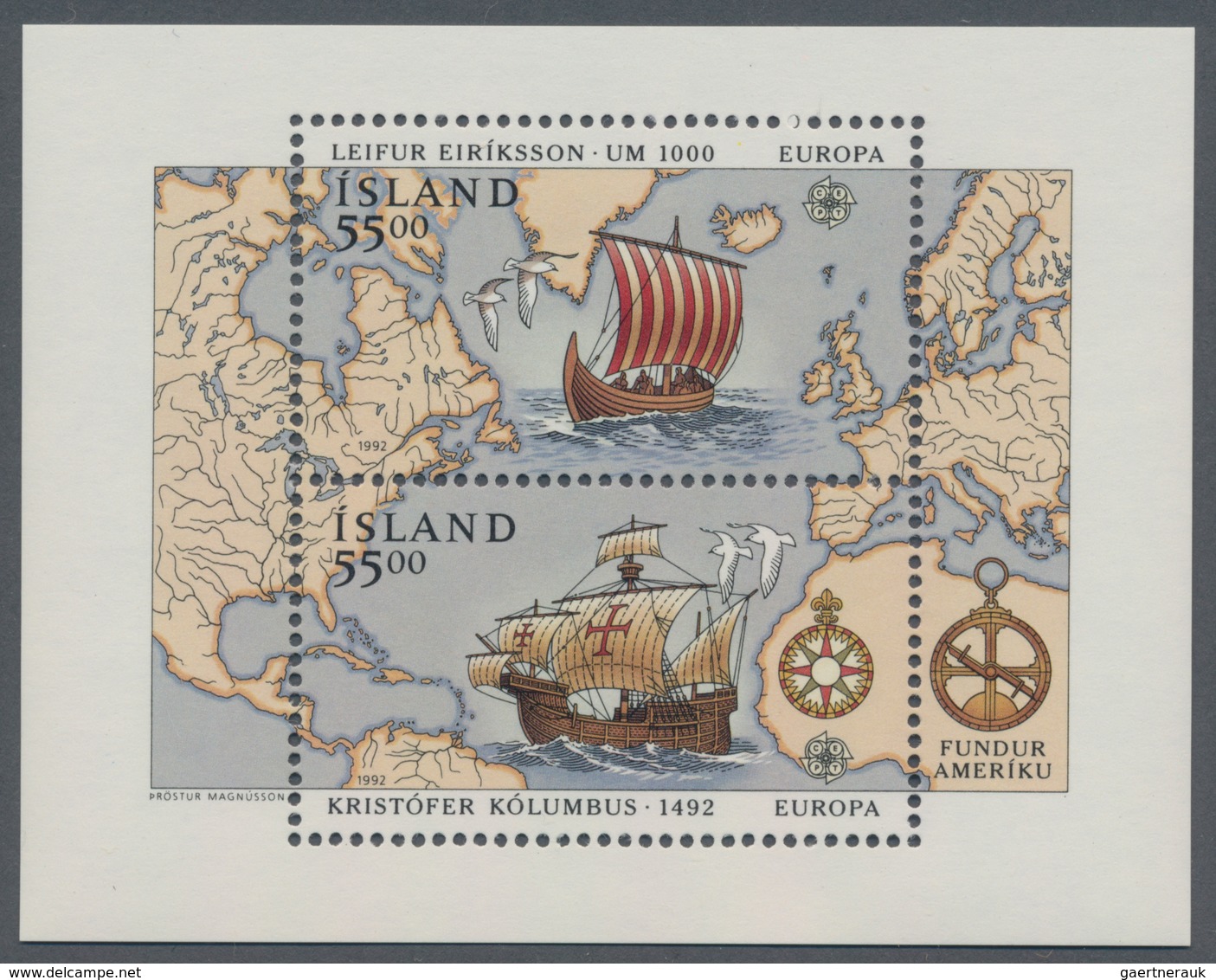 Island: 1992, 500 Years Of Discovery Of America Miniature Sheet ‚Leif Eriksson And Christoph Columbu - Sonstige & Ohne Zuordnung