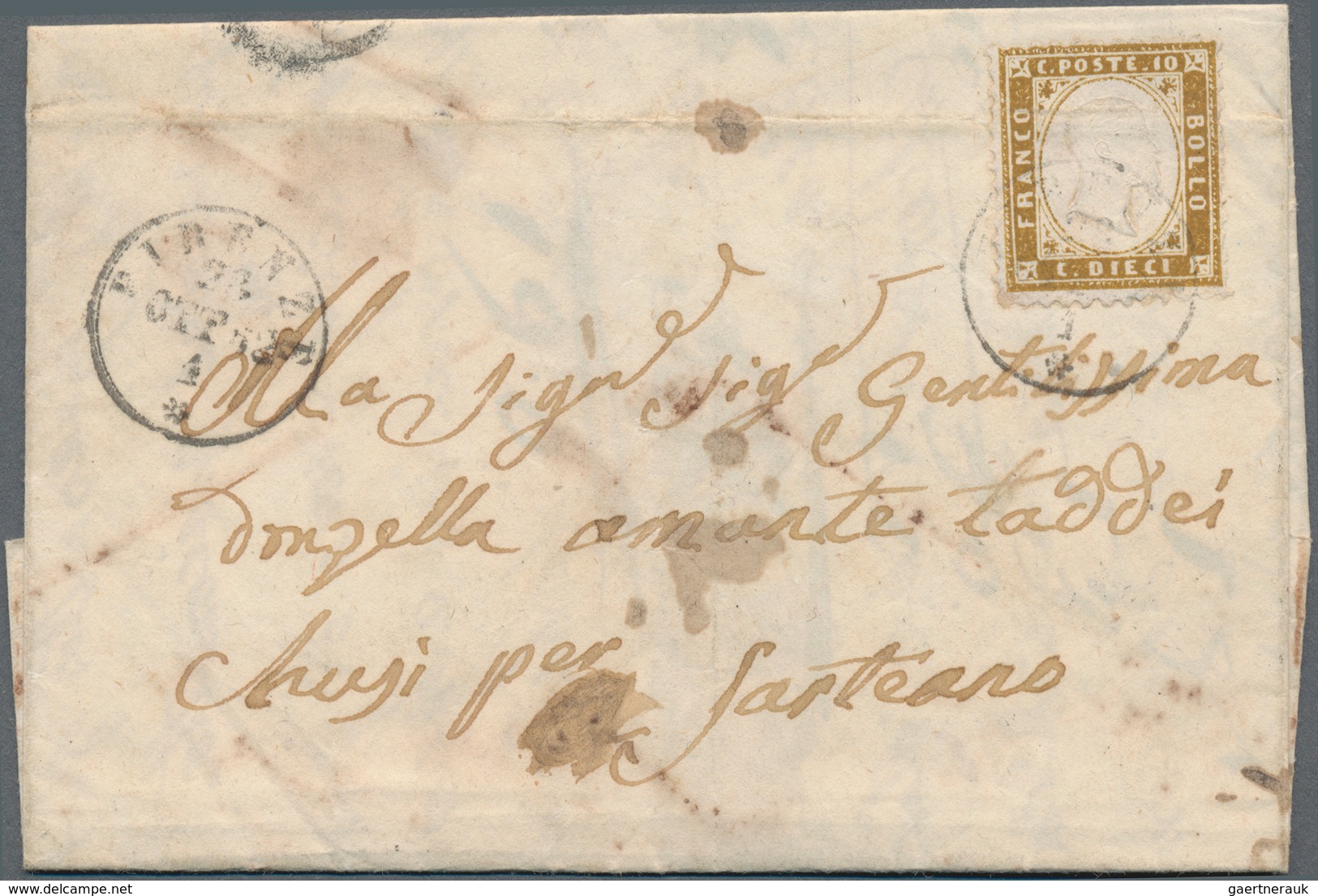 Altitalien: 1820's-1860's: Six Franked Letters, A "Cavallini" P/s Half Sheet And 13 Stamps, Includin - Lotti E Collezioni