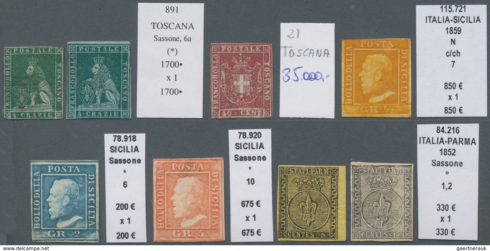 Altitalien: 1851-1862, Small Assembling Of 21 Mint Stamps Including Sicily, Sardinia, Modena, Parma, - Verzamelingen