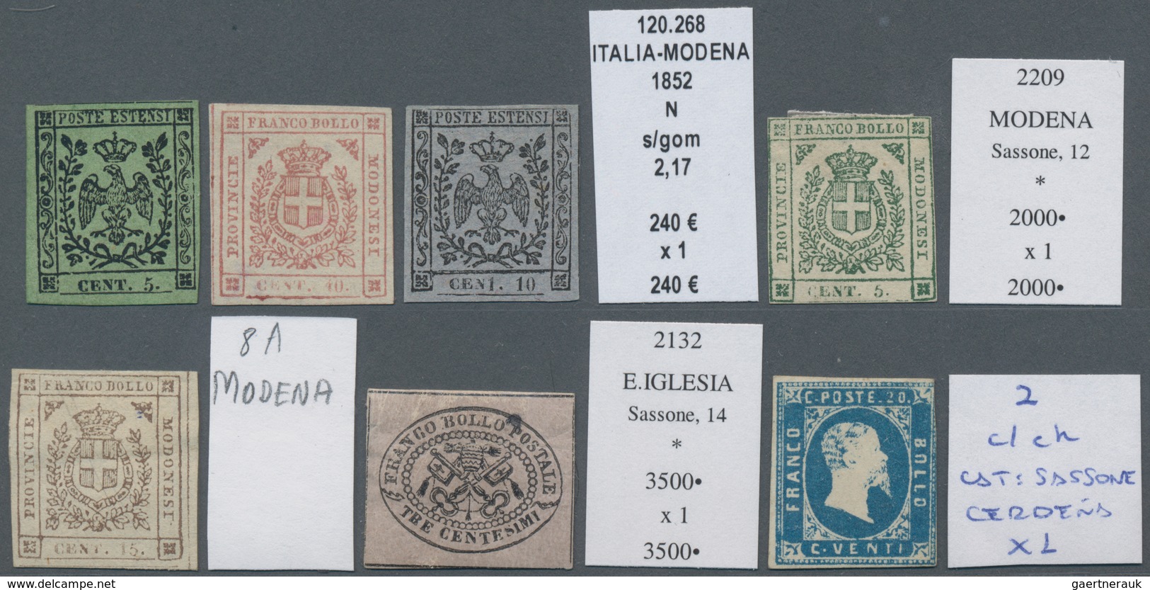 Altitalien: 1851-1862, Small Assembling Of 21 Mint Stamps Including Sicily, Sardinia, Modena, Parma, - Colecciones