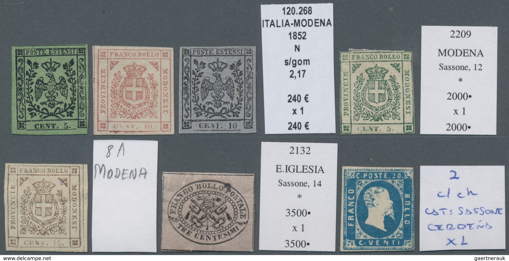 Altitalien: 1851-1862, Small Assembling Of 21 Mint Stamps Including Sicily, Sardinia, Modena, Parma, - Verzamelingen