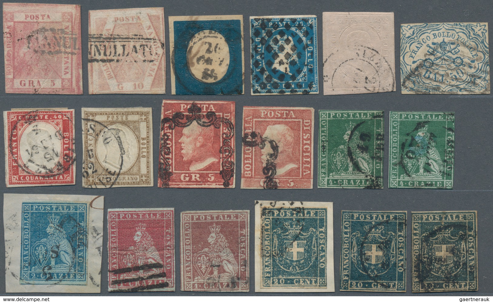 Altitalien: 1851-1862, Small Assembling Of 56 Most Used And Few Mint Stamps Including Sicily, Sardin - Collections