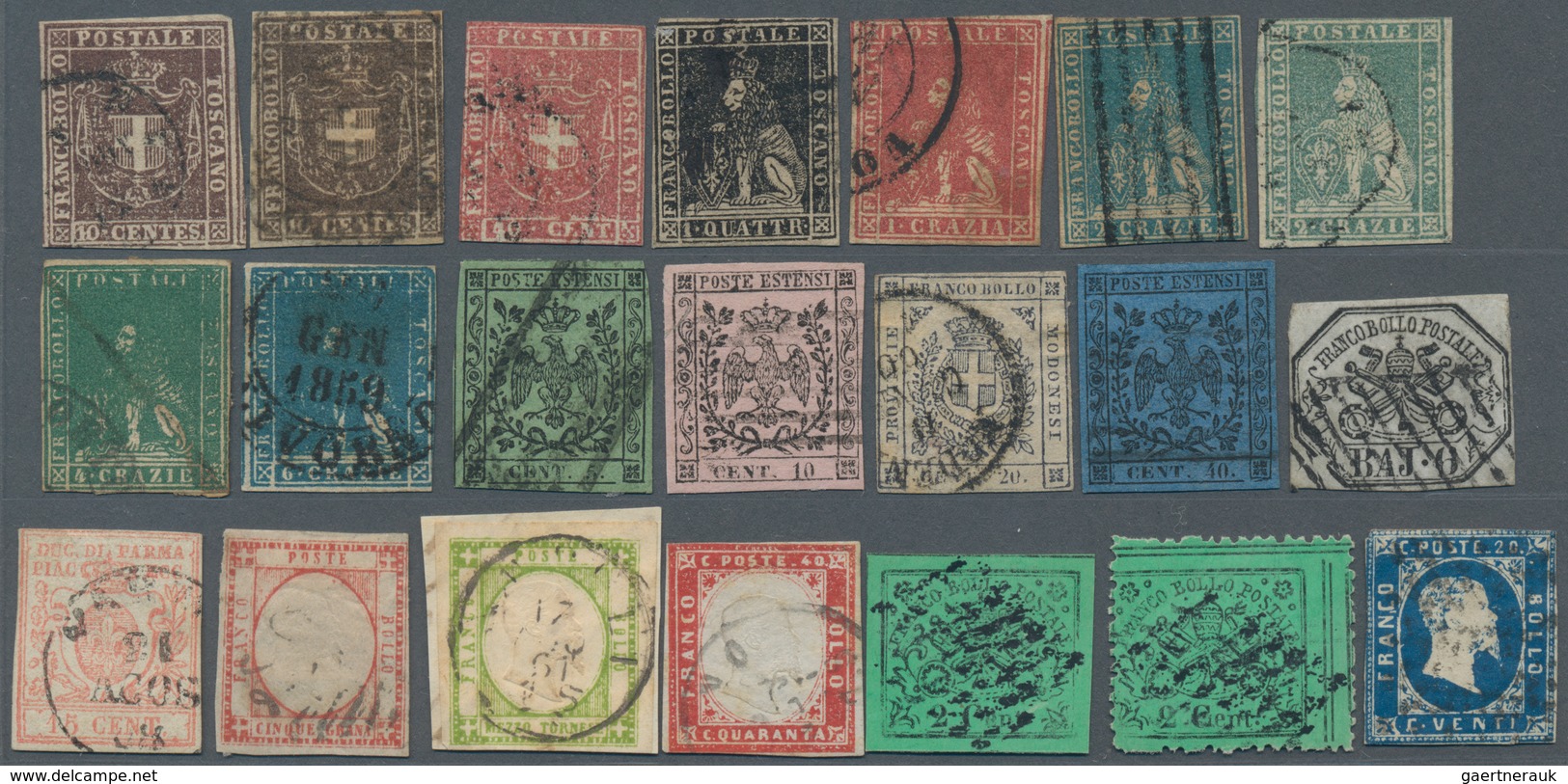 Altitalien: 1851-1862, Small Assembling Of 56 Most Used And Few Mint Stamps Including Sicily, Sardin - Collections