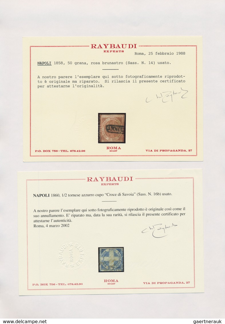 Italien - Altitalienische Staaten: Neapel: 1858/1860, Used Collection Of 36 Stamps On Written Up Alb - Nápoles
