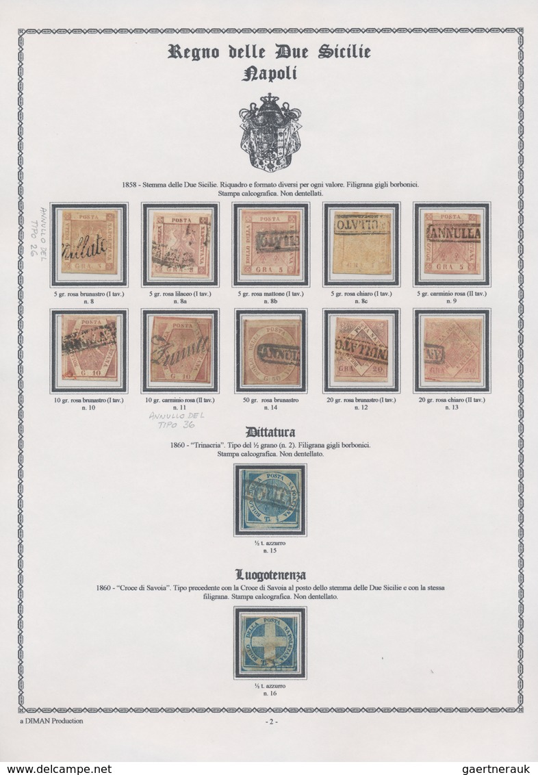 Italien - Altitalienische Staaten: Neapel: 1858/1860, Used Collection Of 36 Stamps On Written Up Alb - Napels