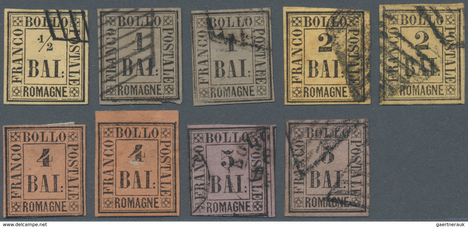 Italien - Altitalienische Staaten: Romagna: 1859, Two 4 B. Mint No Gum And Seven Stamps Used, Fine G - Romagne