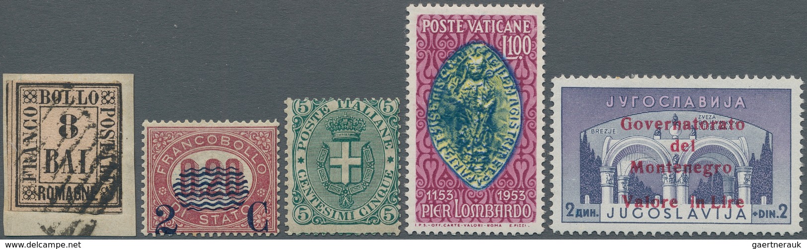 Italien: 1859/1953, Italian Area, Mint And Used Lot Of Better Stamps, E.g. Romagna Sass. 8 On Piece - Colecciones