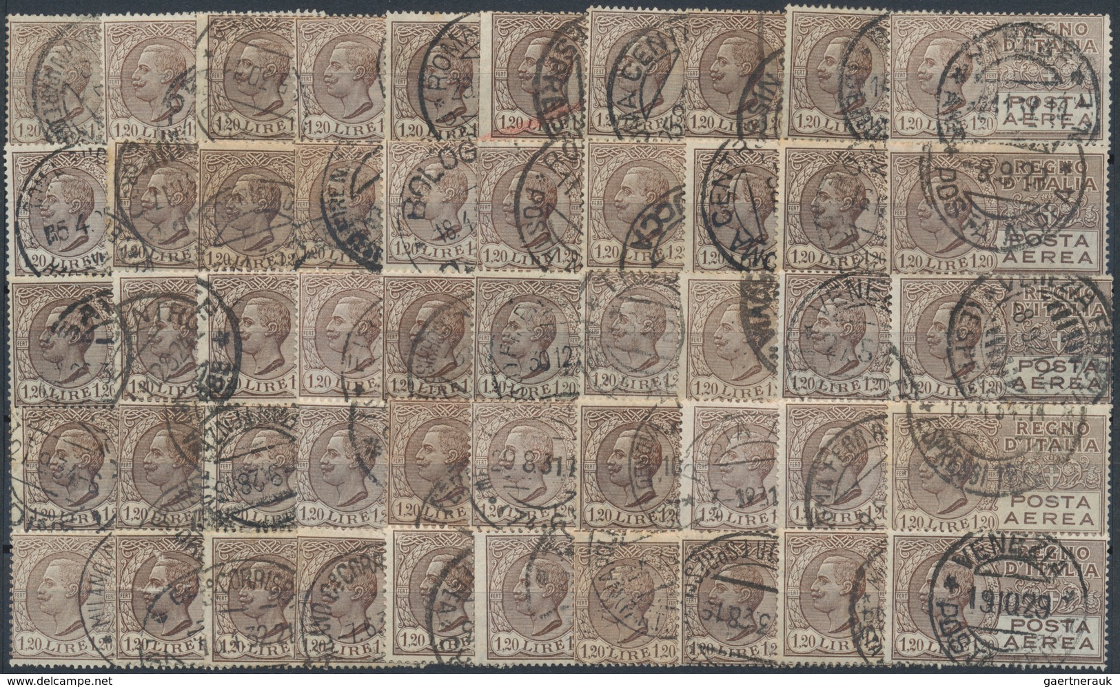 Italien: 1927, Air Mail 1,20 Lire Brown, 50 Stamps Used, Sassone Catalogue Value 7.500,- - Colecciones