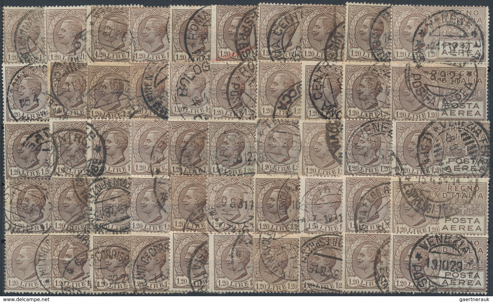 Italien: 1927, Air Mail 1,20 Lire Brown, 50 Stamps Used, Sassone Catalogue Value 7.500,- - Verzamelingen
