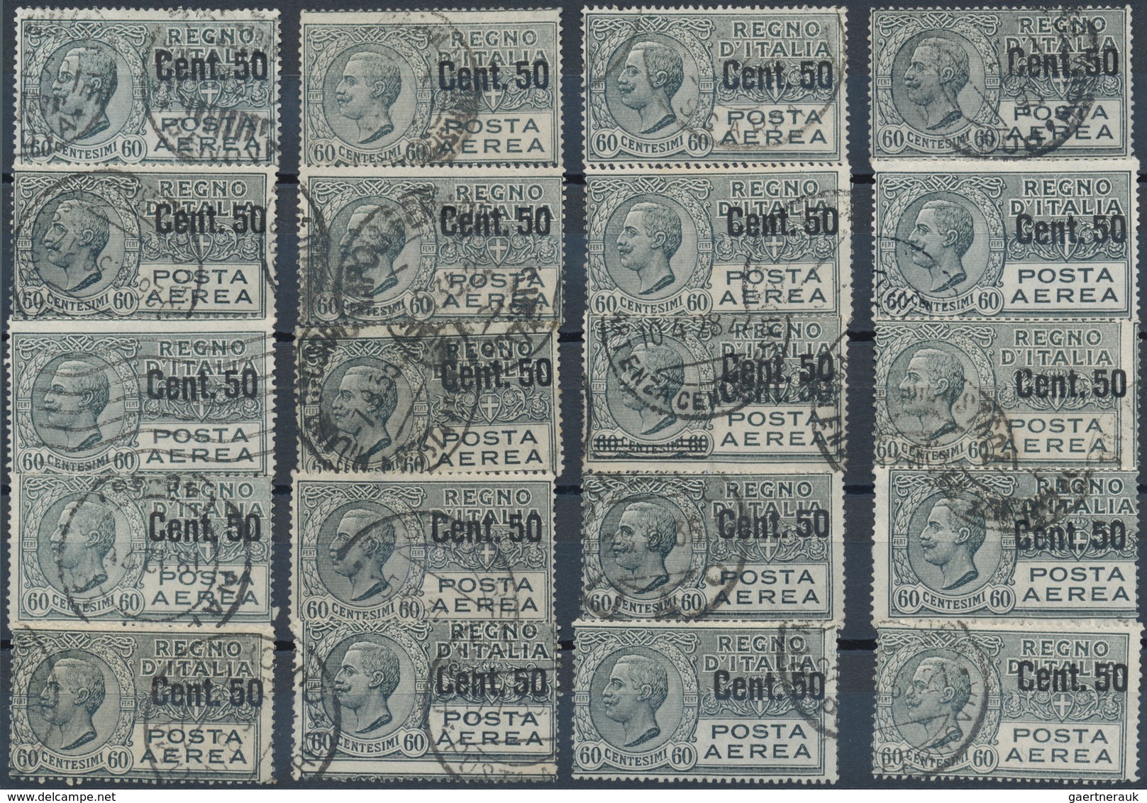 Italien: 1926, Air Mail 50 Cent On 60 C. Slate, 51 Stamps Used, Sassone Catalogue Value 6.630,- - Sammlungen