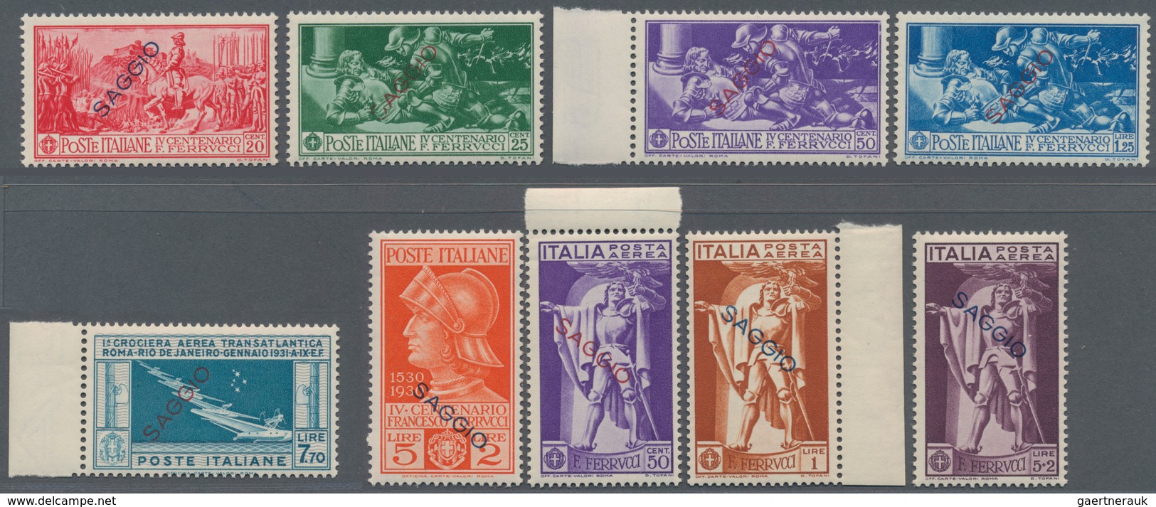 Italien: 1929/1931. Small Lot Of 35 Mint Never Hinged Stamps, All Overprinted SAGGIO In RED Or BLUE, - Sammlungen