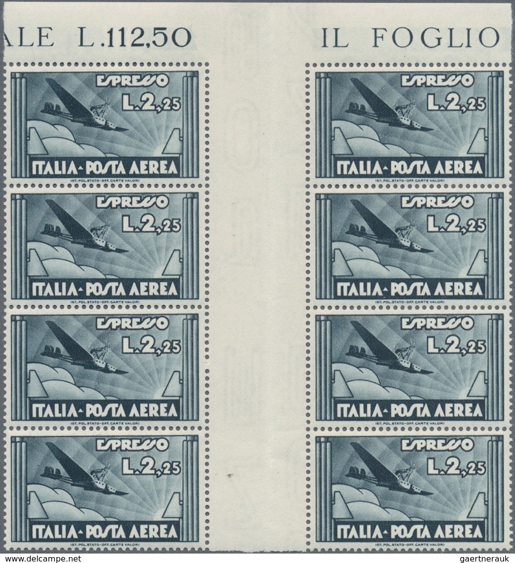 Italien: 1933, Air Mail Issue 2,25 Lire Slate Gutter Pairs, 100 Mint Never Hinged Pairs, Sassone Cat - Verzamelingen