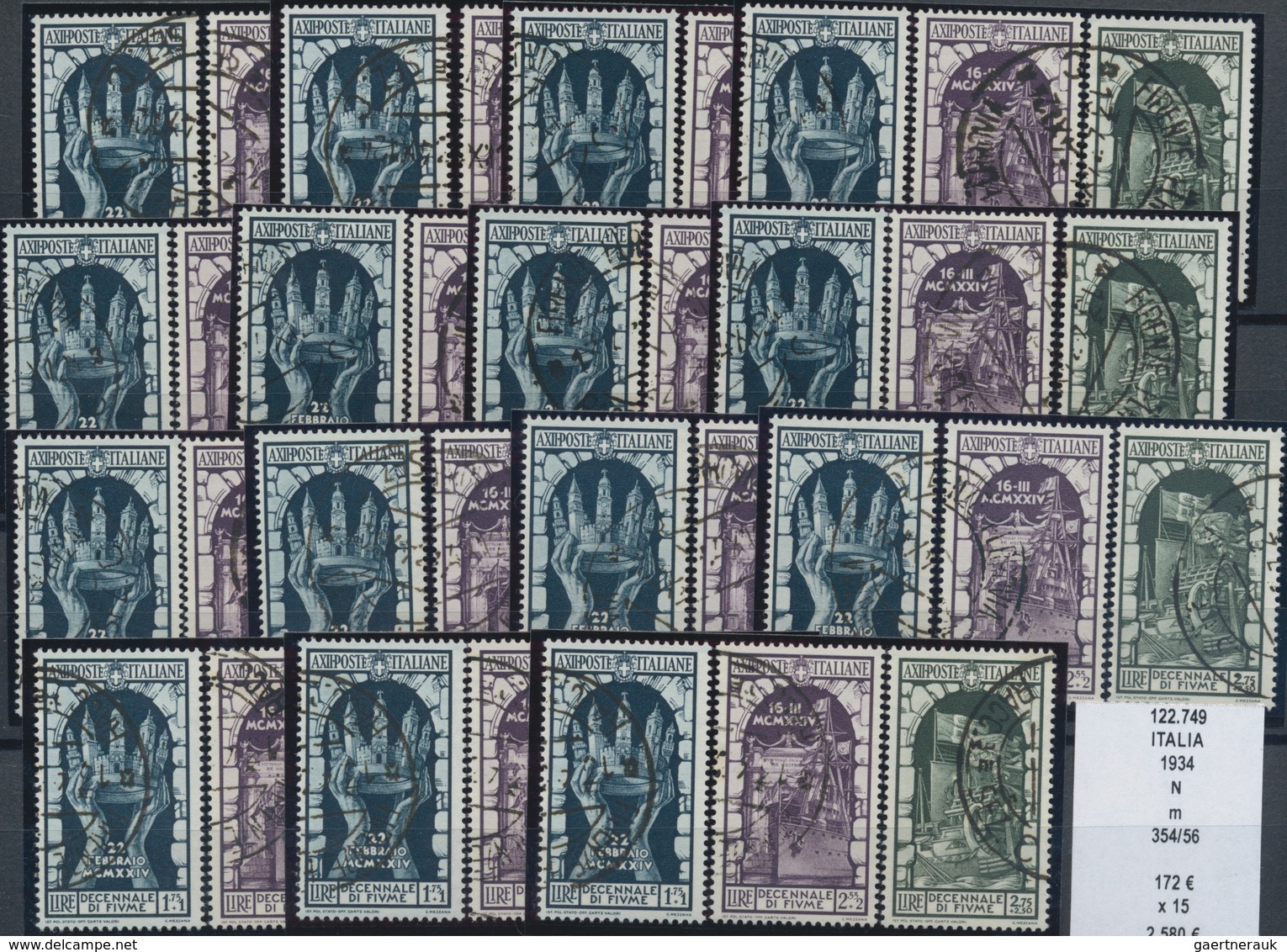 Italien: 1934, "THE USED ITALY INVESTMENT STOCK" Including Fiume Decennial Issue Sass.354-56, Total - Colecciones