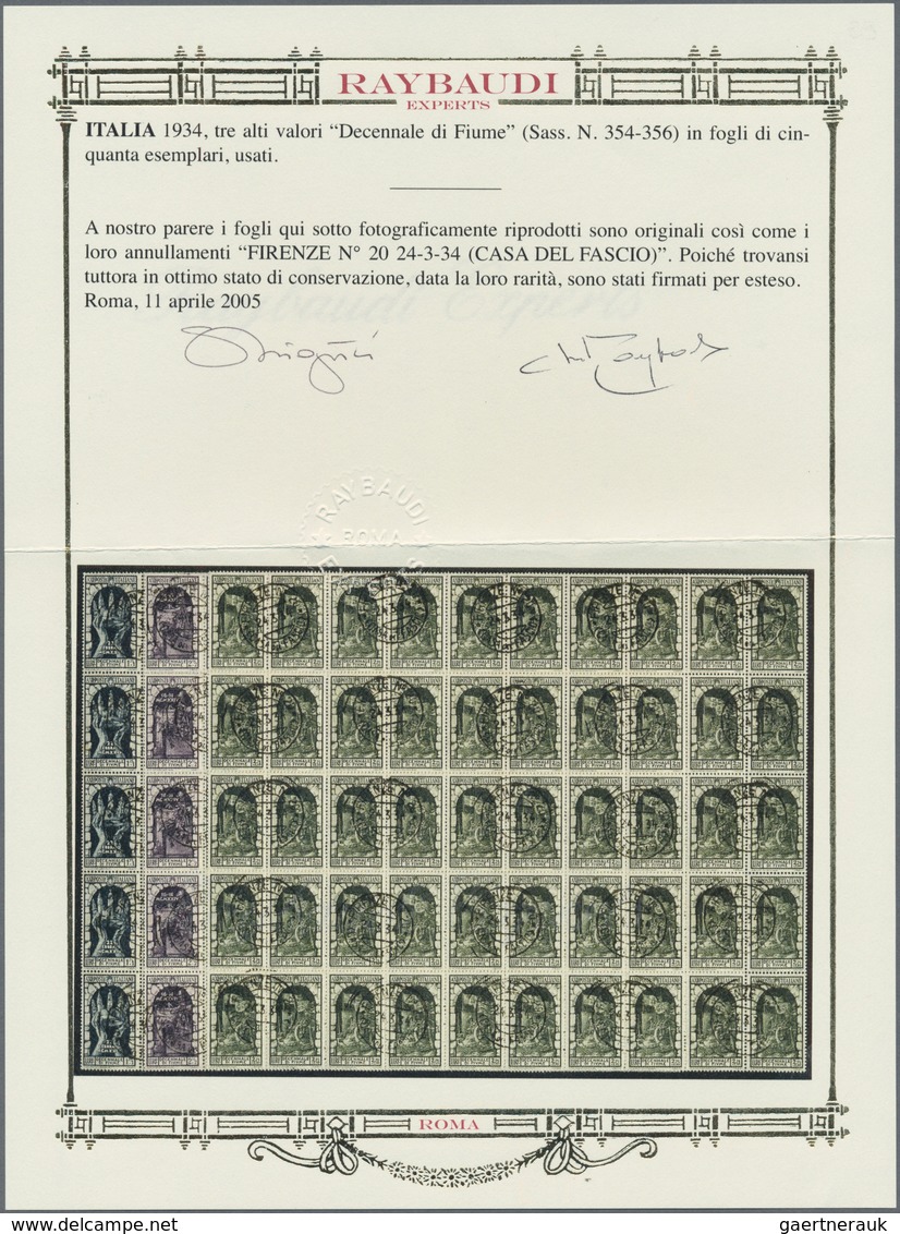 Italien: 1934, Fiume Decennial Issue Three Top Values 1,75+1,00 Lire, 2,55+2,00 Lire And 2,75+2,50 L - Verzamelingen