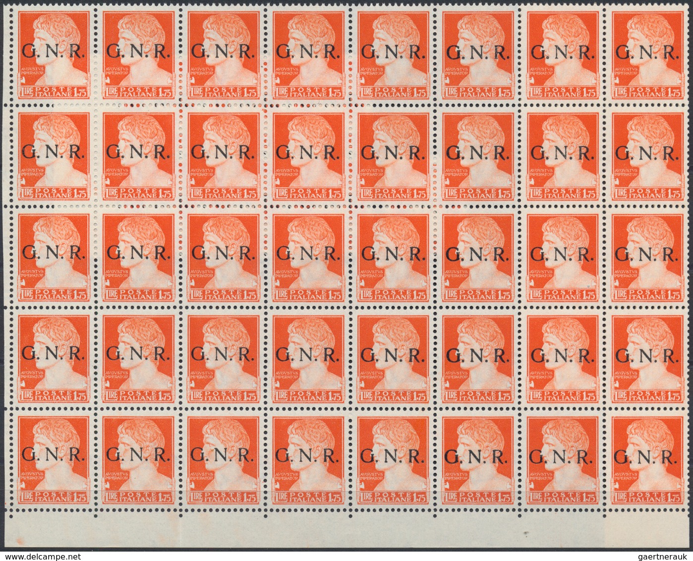 Italien: 1944, Republika Sociale "G.N.R." Issue 1,75 Lire Orange 336 Stamps Mint Never Hinged Large - Colecciones