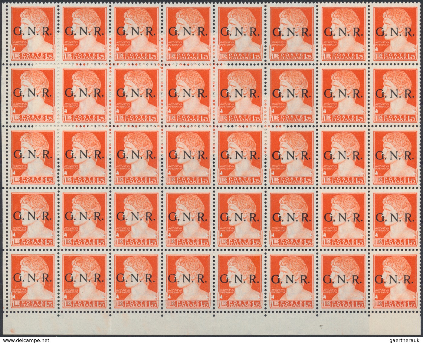Italien: 1944, Republika Sociale "G.N.R." Issue 1,75 Lire Orange 336 Stamps Mint Never Hinged Large - Verzamelingen
