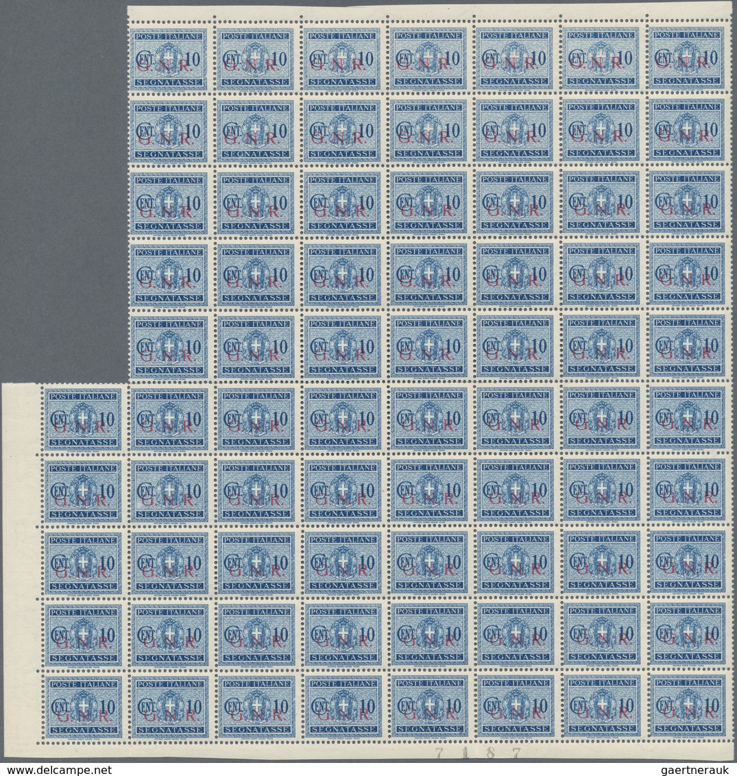 Italien: 1944, Republika Sociale "G.N.R." Issue 10 C. Blue 150 Stamps Mint Never Hinged Large Blocks - Collections