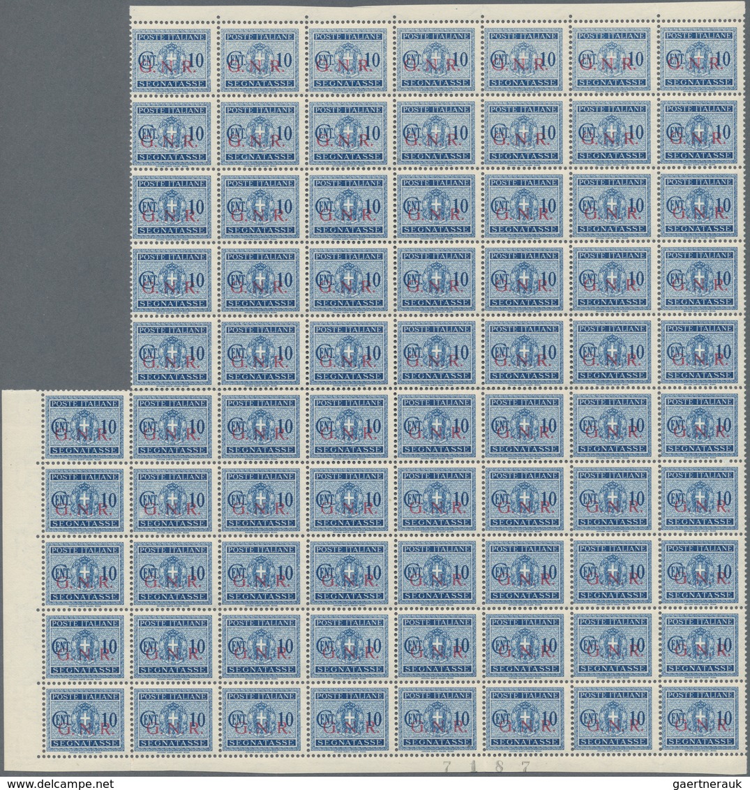 Italien: 1944, Republika Sociale "G.N.R." Issue 10 C. Blue 150 Stamps Mint Never Hinged Large Blocks - Verzamelingen
