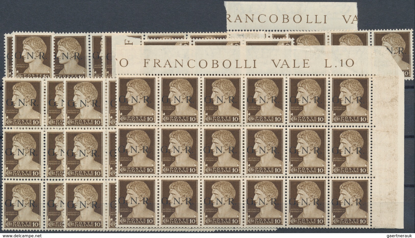 Italien: 1944, Republika Sociale "G.N.R." Issue 10 C. Brown 870 Stamps In Mint Never Hinged Large Bl - Colecciones