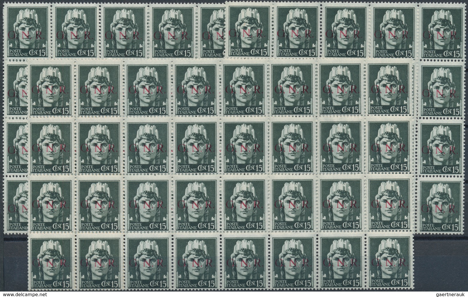 Italien: 1944, Republika Sociale "G.N.R." Issue 15 C. Greenish Grey 100 Stamps Mint Never Hinged Lar - Sammlungen