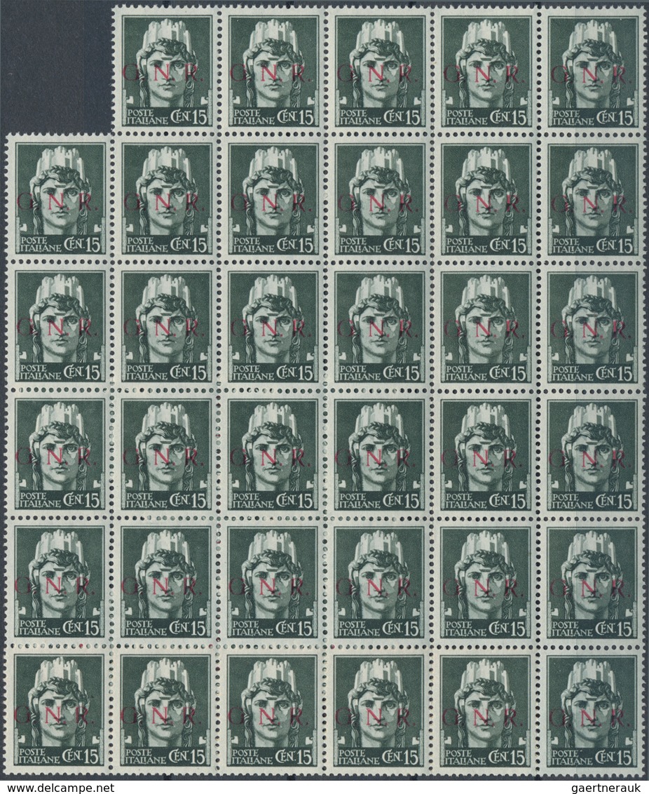 Italien: 1944, Republika Sociale "G.N.R." Issue 15 C. Greenish Grey 480 Stamps Mint Never Hinged Str - Colecciones