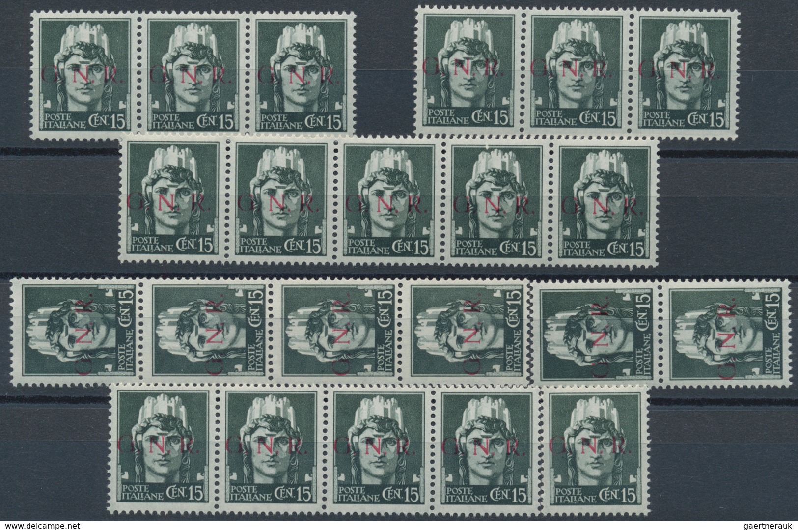 Italien: 1944, Republika Sociale "G.N.R." Issue 15 C. Greenish Grey 220 Stamps Mint Never Hinged Str - Colecciones