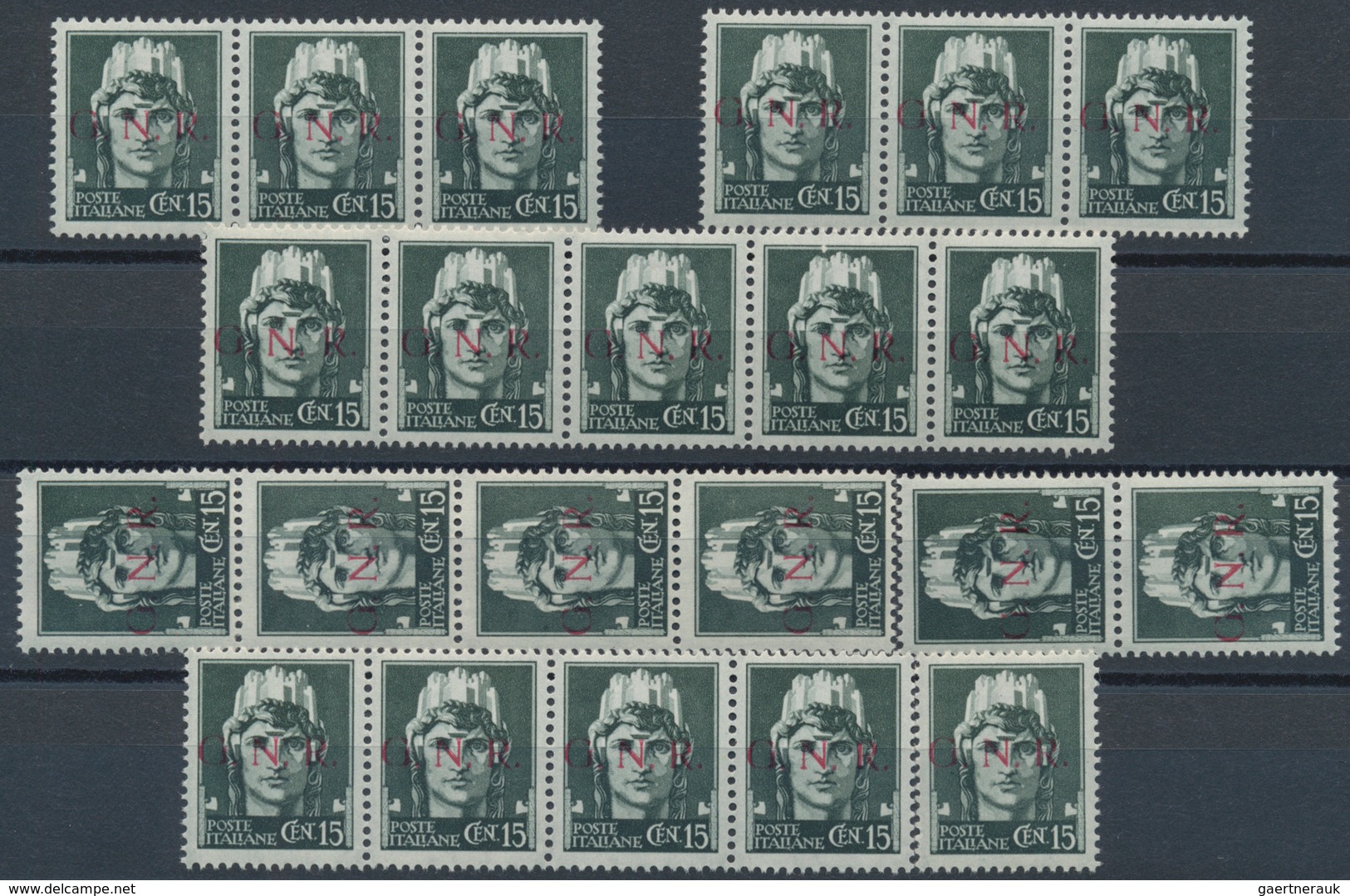Italien: 1944, Republika Sociale "G.N.R." Issue 15 C. Greenish Grey 220 Stamps Mint Never Hinged Str - Verzamelingen