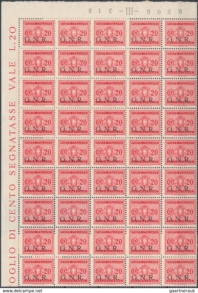 Italien: 1944, Republika Sociale "G.N.R." Issue 20 C. Carmine Rose 100 Stamps Mint Never Hinged Larg - Colecciones