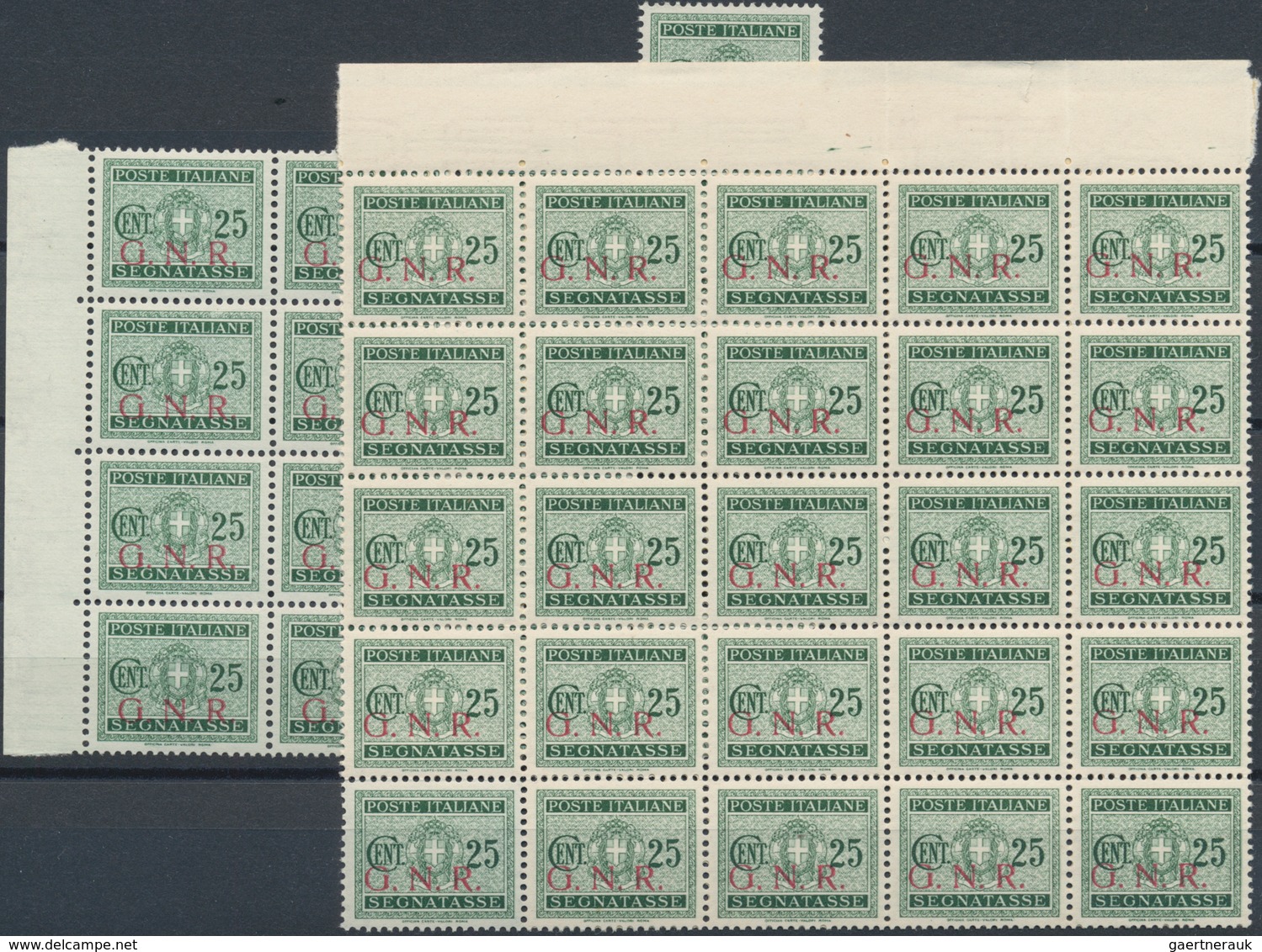 Italien: 1944, Republika Sociale "G.N.R." Issue 25 C. Green 250 Stamps Mint Never Hinged Large Block - Colecciones