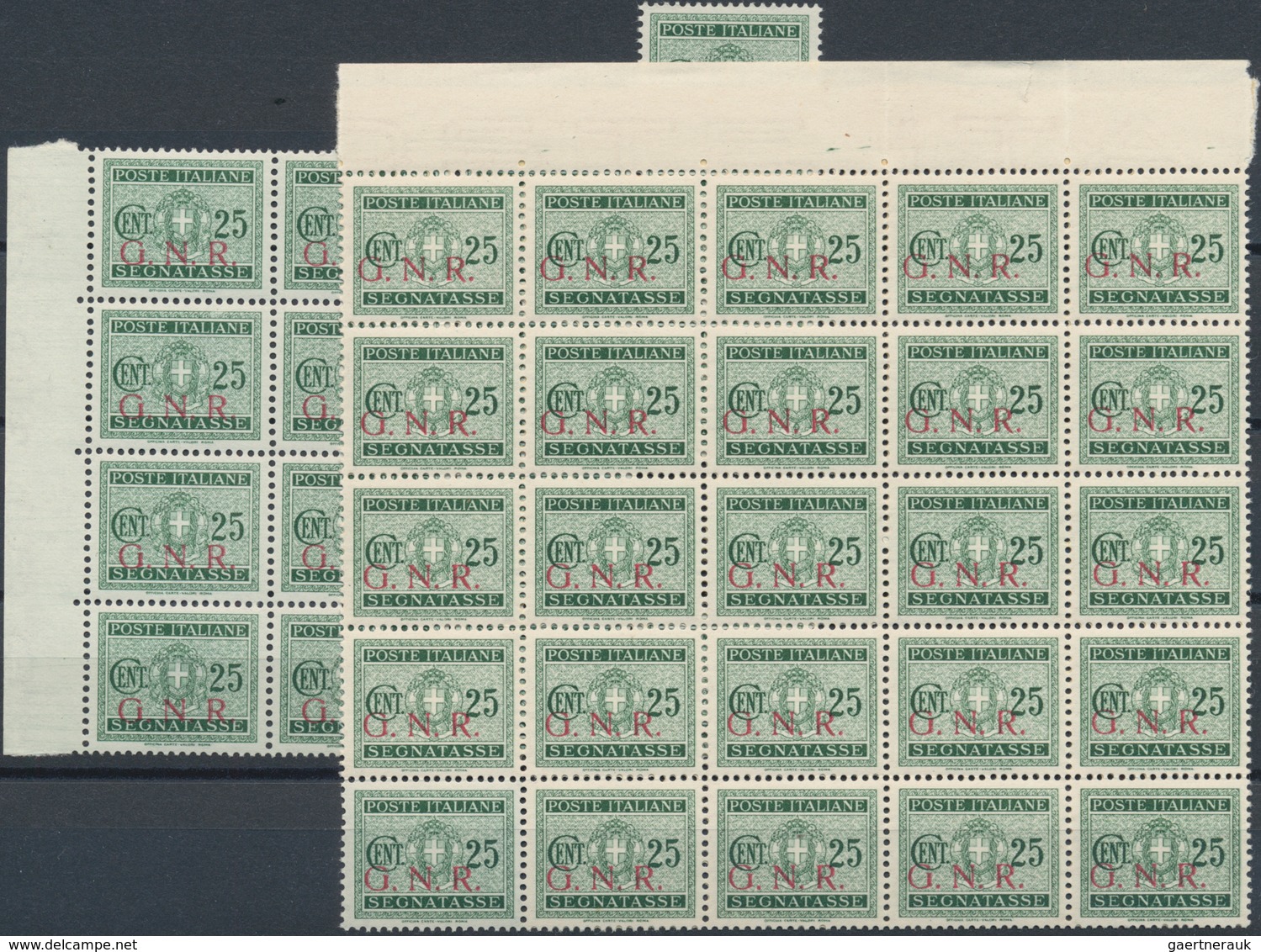 Italien: 1944, Republika Sociale "G.N.R." Issue 25 C. Green 250 Stamps Mint Never Hinged Large Block - Sammlungen