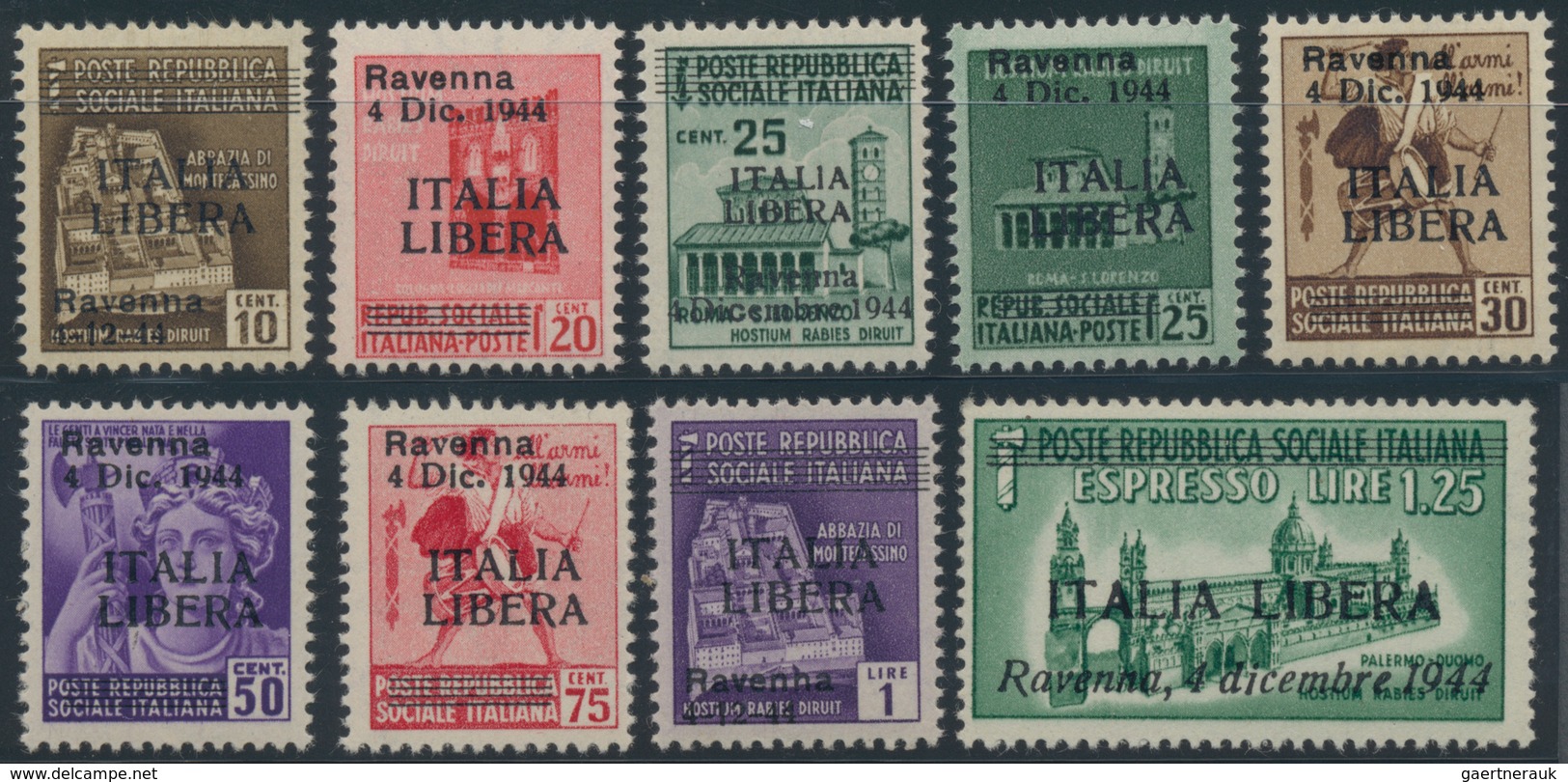 Italien: 1944-45, REP. SOC. ITALIANA & OCCUPATION ISSUES High Value Stamps And Blocks On Cards, Tori - Collections
