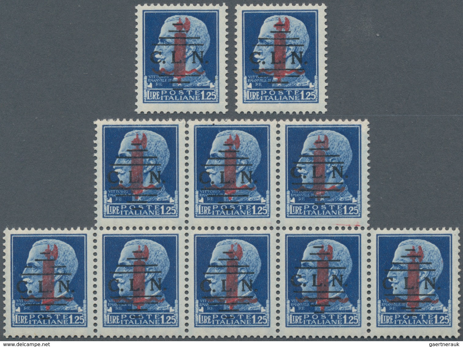 Italien: 1944-45, REP. SOC. ITALIANA & OCCUPATION ISSUES High Value Stamps And Blocks On Cards, Tori - Colecciones