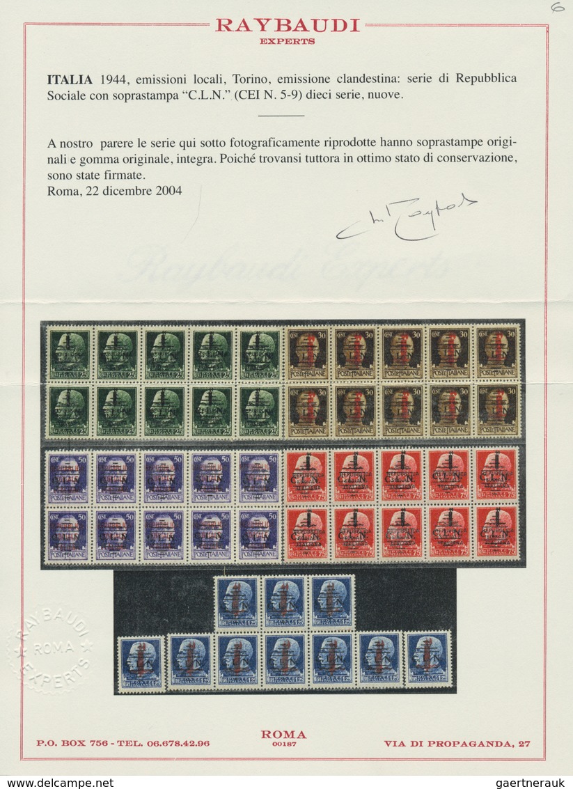 Italien: 1944-45, REP. SOC. ITALIANA & OCCUPATION ISSUES high value stamps and blocks on cards, Tori