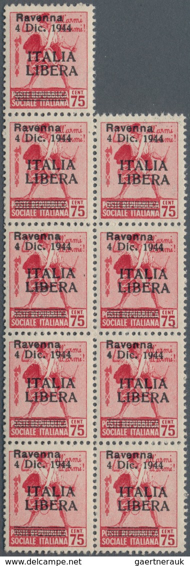 Italien: 1944-45, REP. SOC. ITALIANA & OCCUPATION ISSUES high value stamps and blocks on cards, Tori