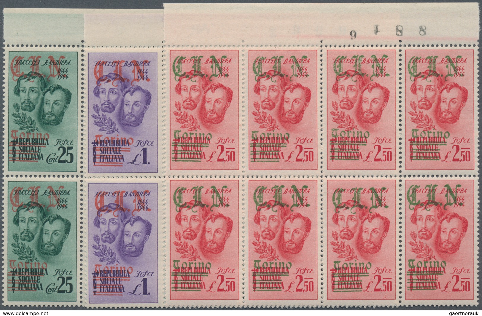 Italien: 1944-45, REP. SOC. ITALIANA & OCCUPATION ISSUES high value stamps and blocks on cards, Tori