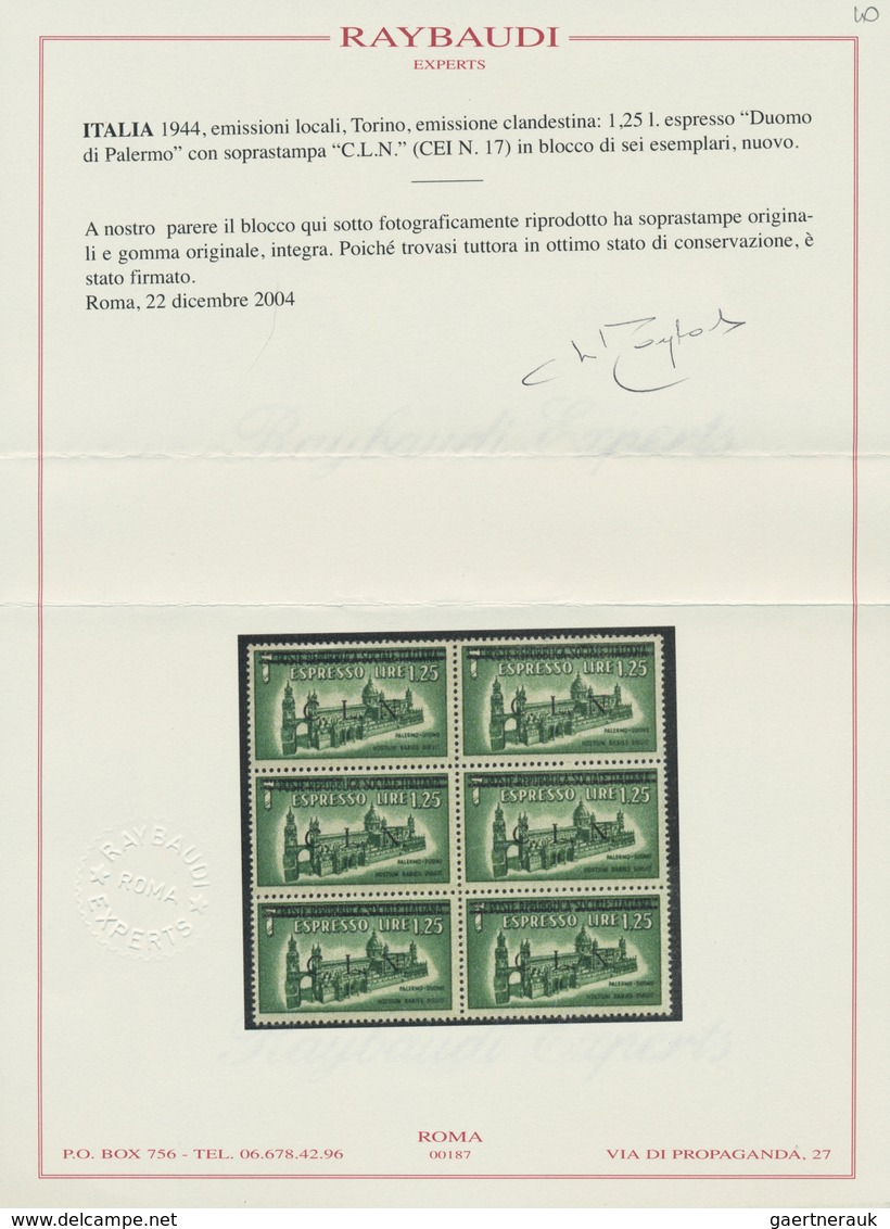 Italien: 1944-45, REP. SOC. ITALIANA & OCCUPATION ISSUES high value stamps and blocks on cards, Tori